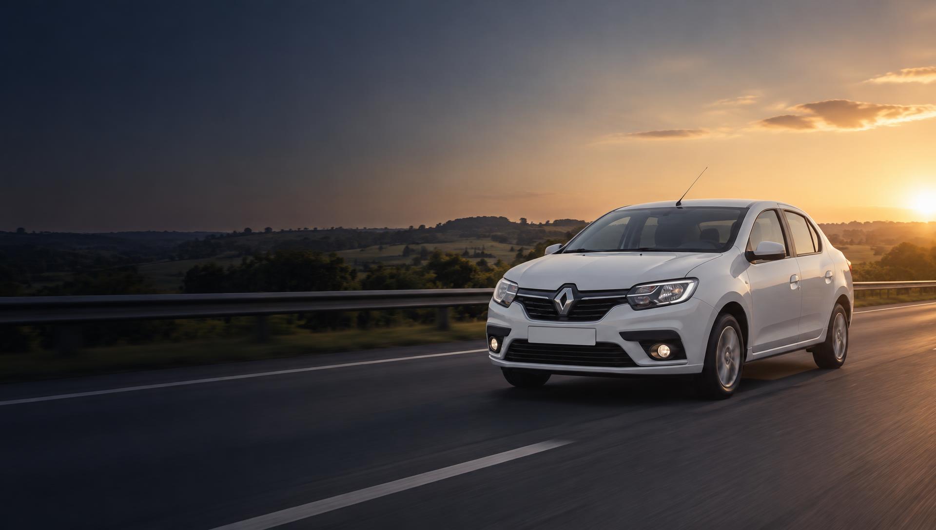 Renault Logan branco em uma rodovia