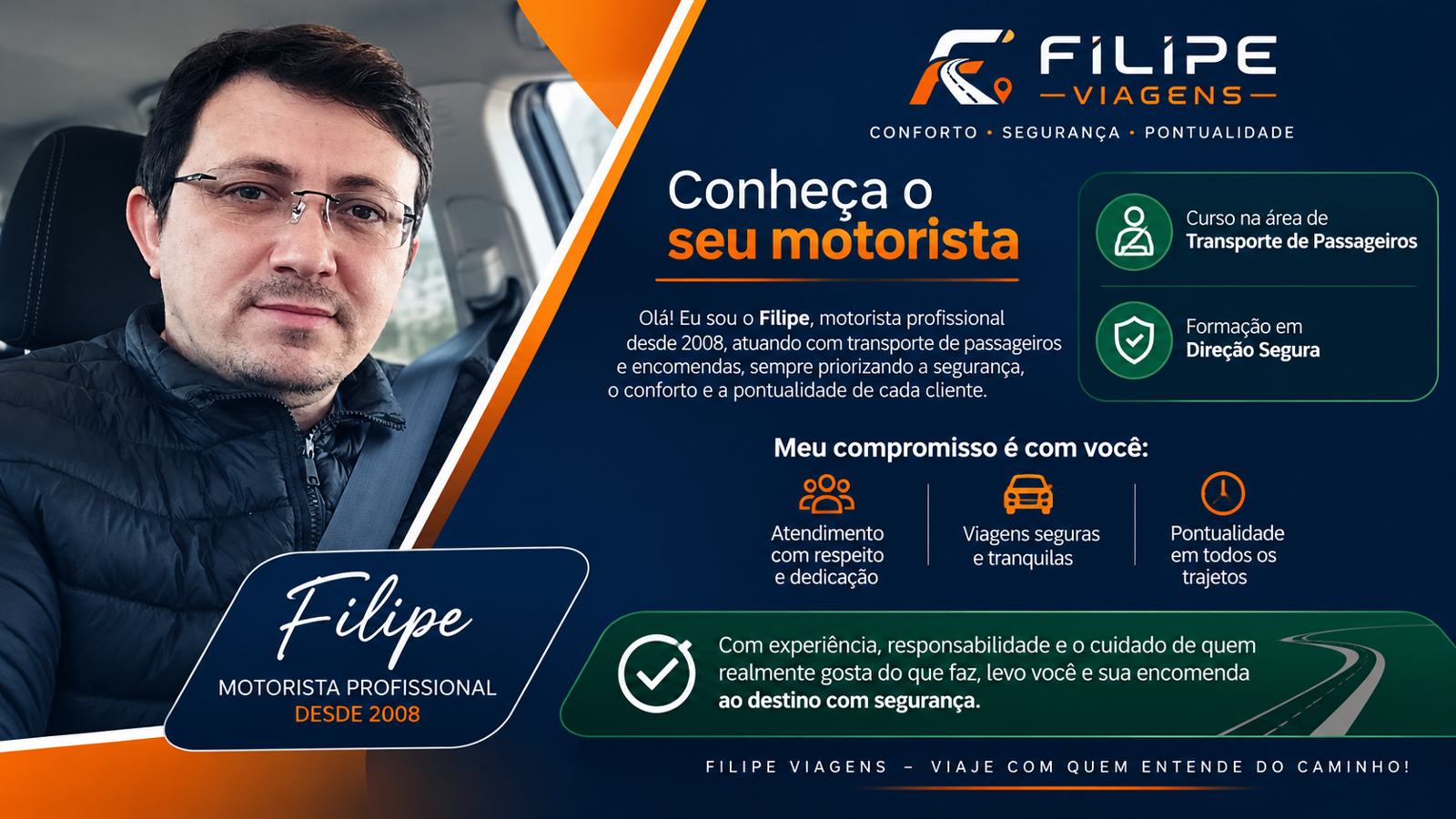 Filipe, motorista profissional desde 2008